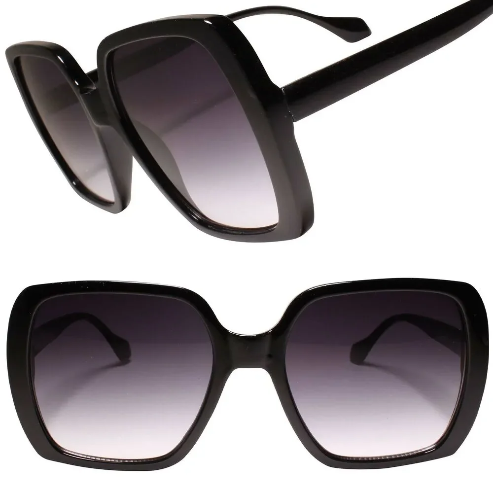 Classic Vintage Retro Oversized Exaggerated 80s Square Womens Sunglasses Black
